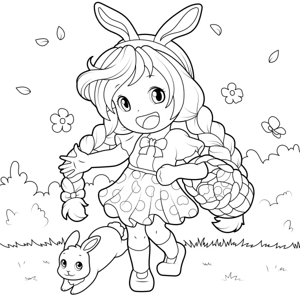 Une adorable petite fille de Pâques | Coloriages en ligne pour enfants