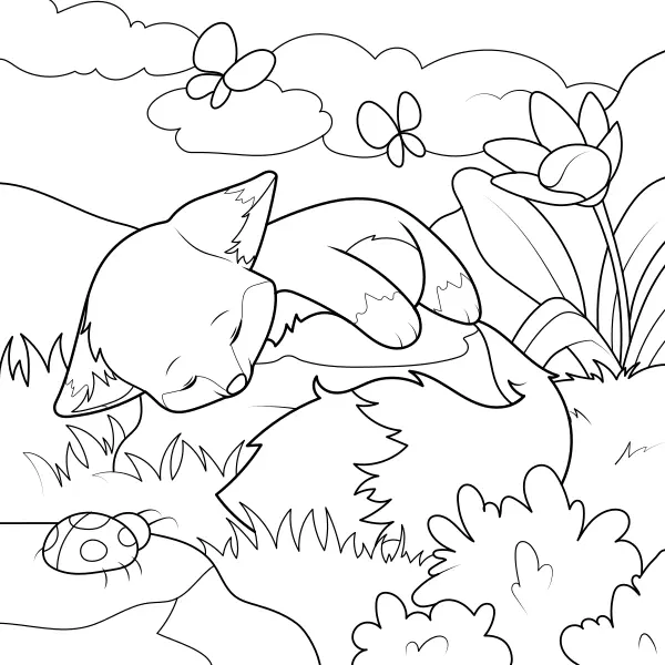 Le renard endormi | Coloriages en ligne pour enfants