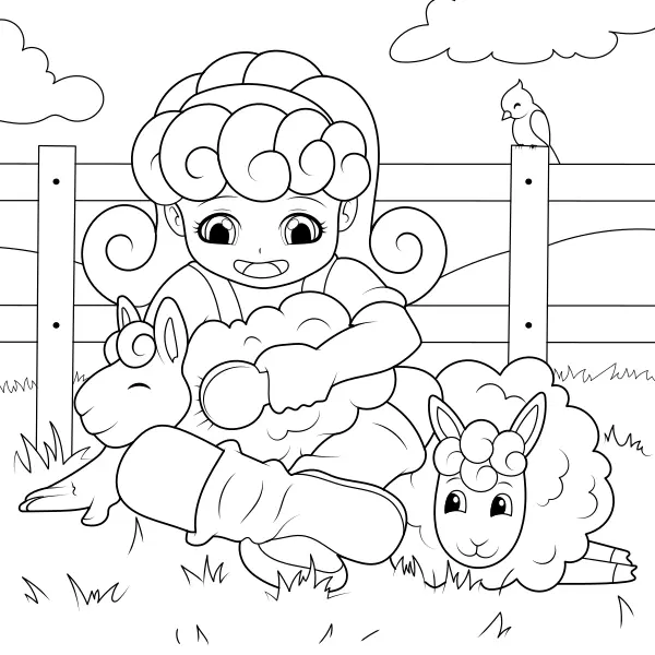 Une jeune fille tond des moutons | Coloriages en ligne pour enfants