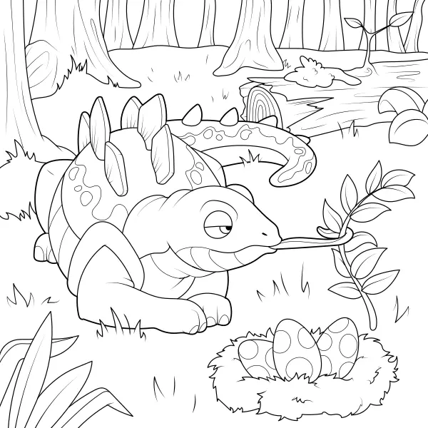 Un stégosaure dans la forêt | Coloriages en ligne pour enfants