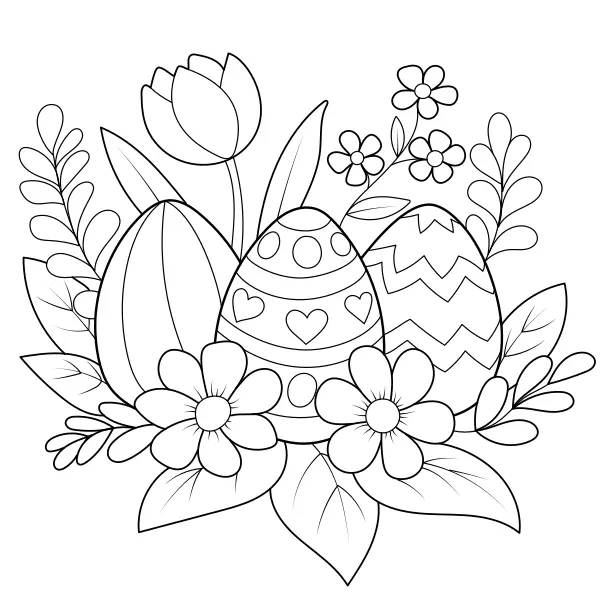 Des œufs de Pâques parmi les fleurs | Coloriages en ligne pour enfants