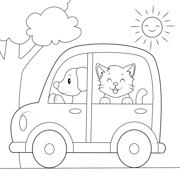 En voiture avec des animaux | Coloriages en ligne pour enfants
