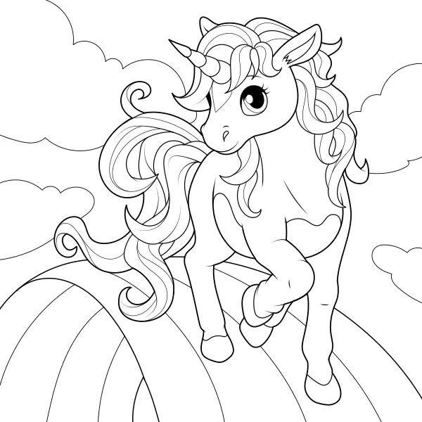 Une licorne sur l’arc-en-ciel | Coloriages en ligne pour enfants
