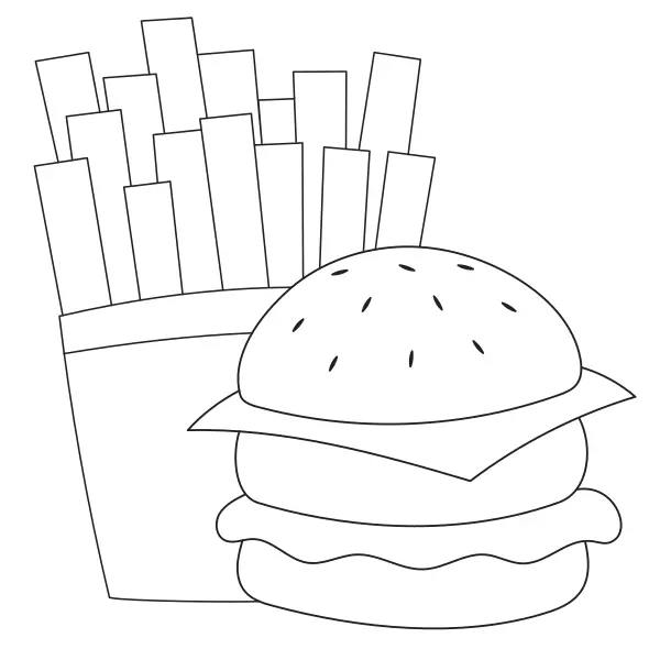 Hamburger avec des frites | Coloriages en ligne pour enfants