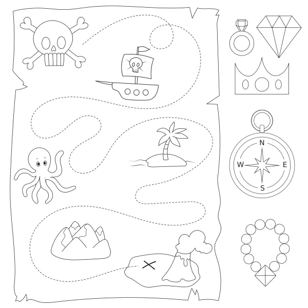 La carte menant au trésor | Coloriages en ligne pour enfants