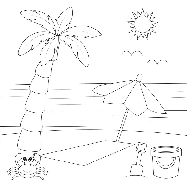 Plage avec parasol | Coloriages en ligne pour enfants