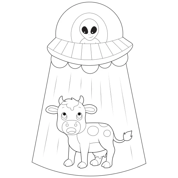 Un extraterrestre enlève une vache | Coloriages en ligne pour enfants