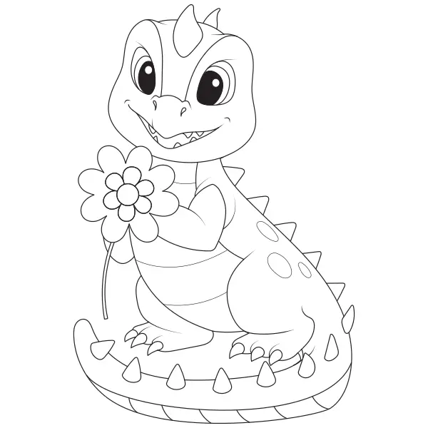 Un dinosaure avec une fleur | Coloriages en ligne pour enfants