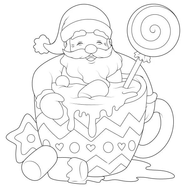Le Père Noël dans un verre de bonbons | Coloriages en ligne pour enfants