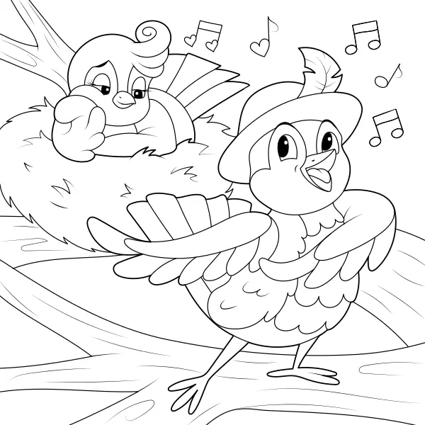 Un oiseau chante une chanson | Coloriages en ligne pour enfants