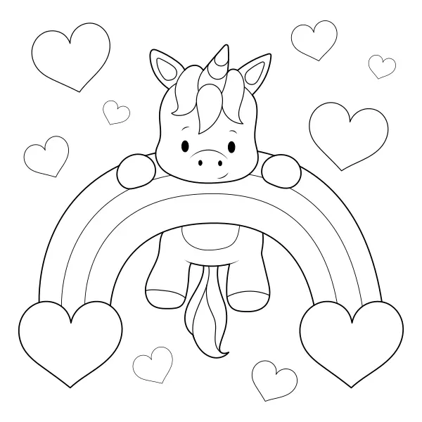 Une licorne avec des cœurs | Coloriages en ligne pour enfants