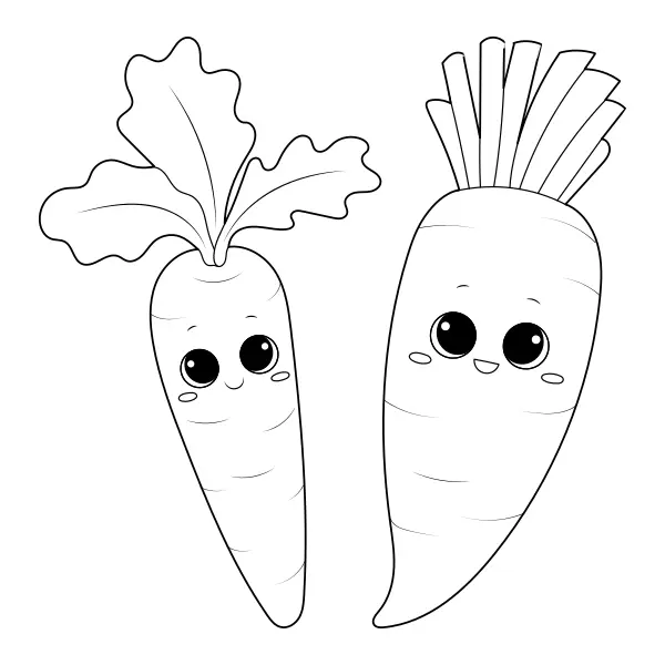 Carotte et radis blanc | Coloriages en ligne pour enfants