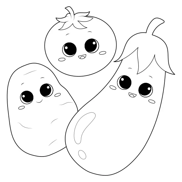 Aubergines, tomates et pommes de terre | Coloriages en ligne pour enfants