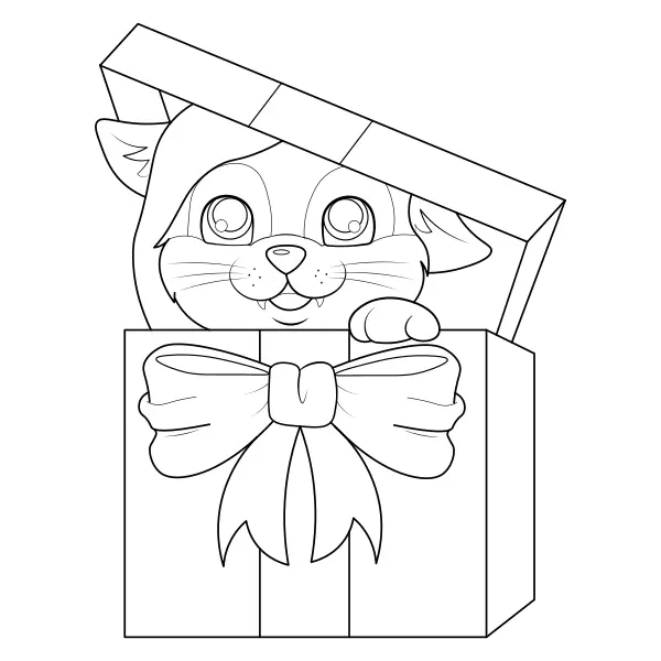 Un chat en cadeau | Coloriages en ligne pour enfants