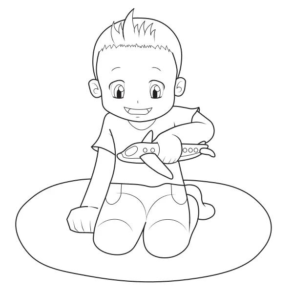 Le garçon et l’avion | Coloriages en ligne pour enfants