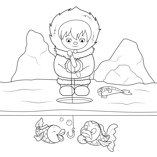 La pêche chez les Inuits | Coloriages en ligne pour enfants