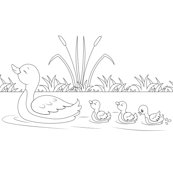 Une petite famille de canards | Coloriages en ligne pour enfants