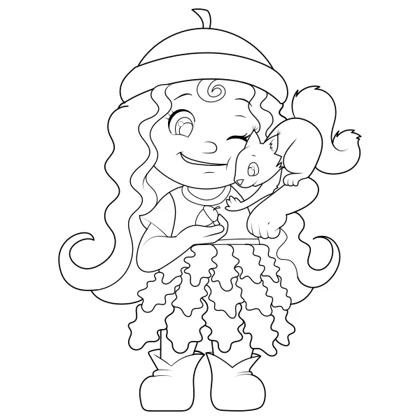 Une fillette avec un écureuil | Coloriages en ligne pour enfants