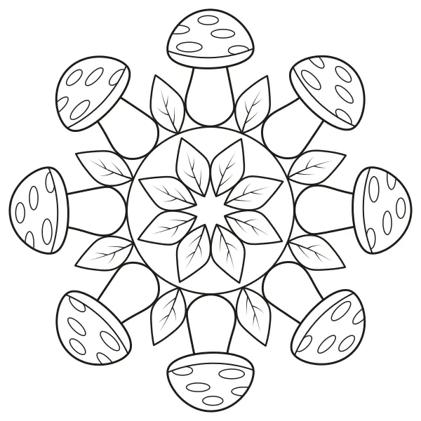Mandala aux champignons | Coloriages en ligne pour enfants