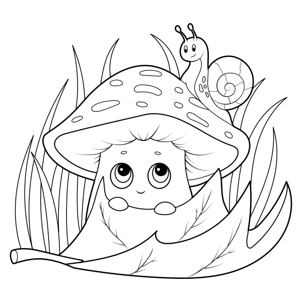 Le champignon et l’escargot | Coloriages en ligne pour enfants