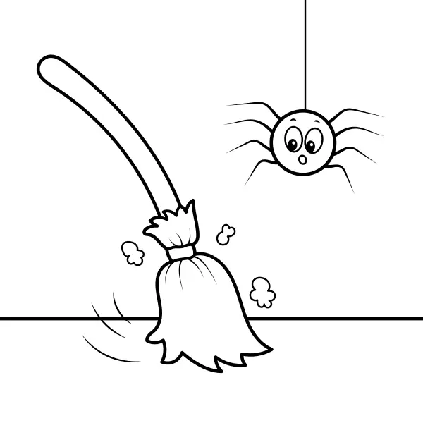 Le balai et l’araignée | Coloriages en ligne pour enfants