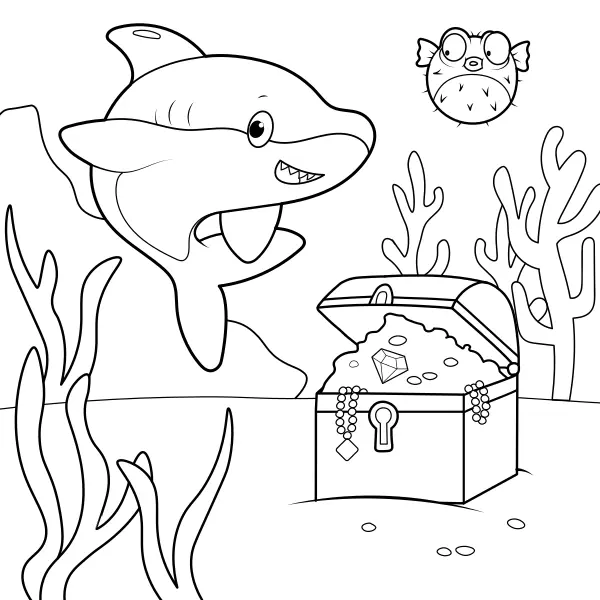Le requin et le trésor | Coloriages en ligne pour enfants