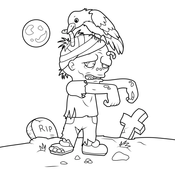 Le petit zombie et le corbeau | Coloriages en ligne pour enfants