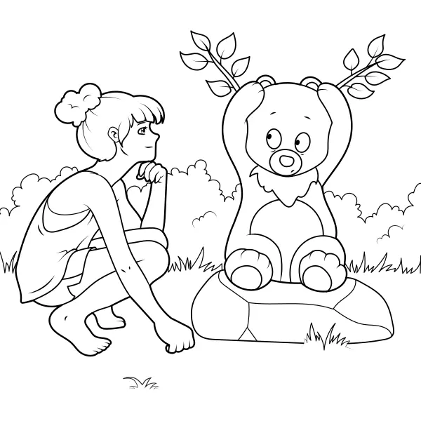 La jeune fille et l’ours | Coloriages en ligne pour enfants