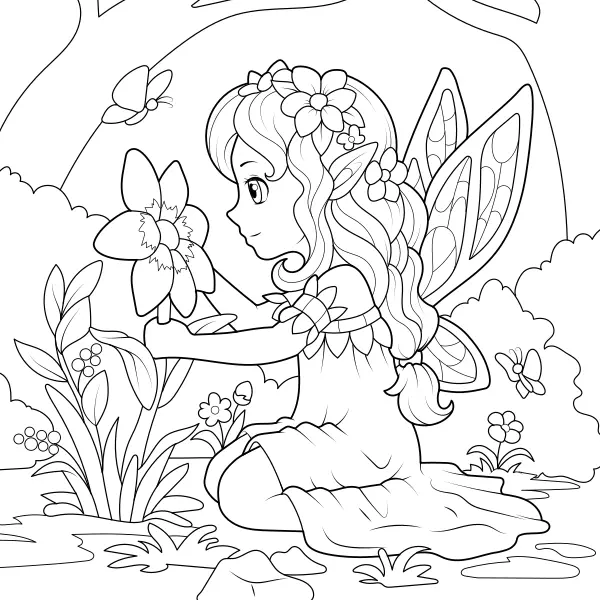 Une fée dans la forêt | Coloriages en ligne pour enfants