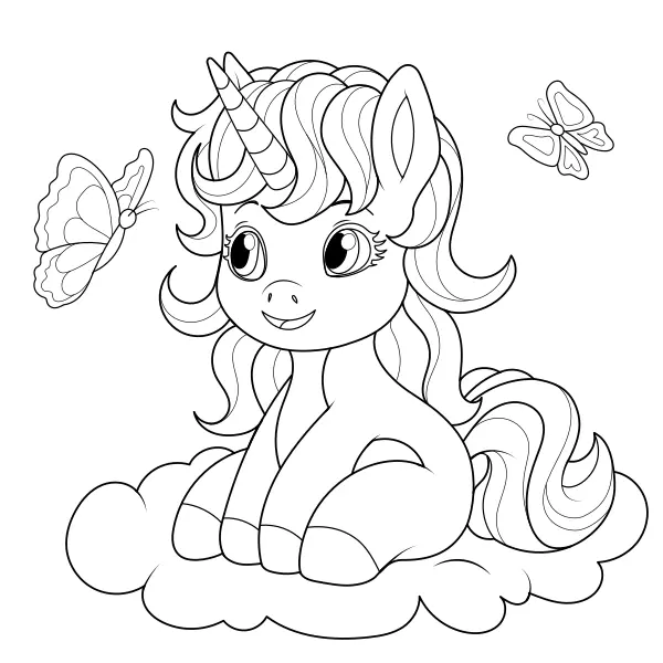 La licorne et les papillons | Coloriages en ligne pour enfants