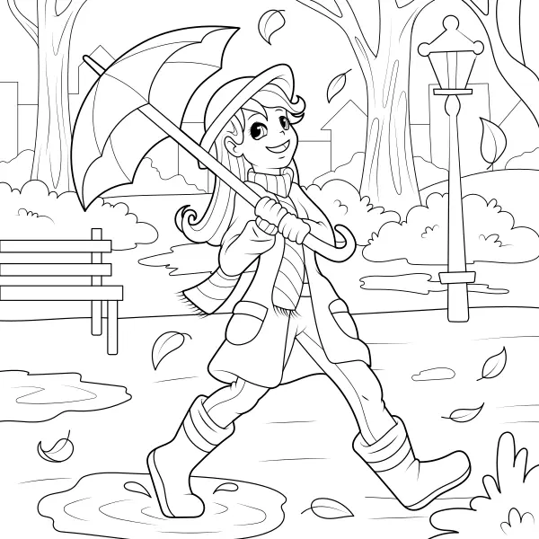 Une jeune fille avec un parapluie | Coloriages en ligne pour enfants