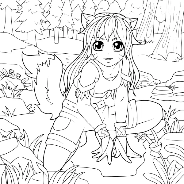 La jeune fille-renarde | Coloriages en ligne pour enfants
