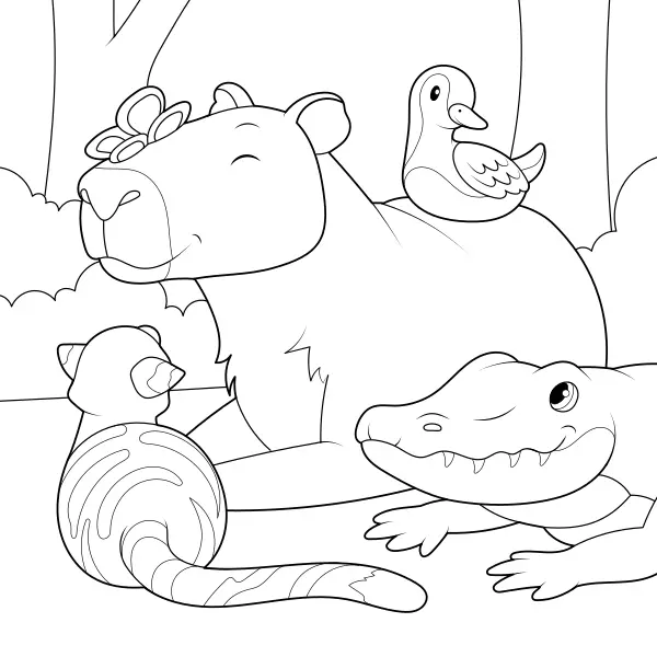Le capybara et ses amis | Coloriages en ligne pour enfants