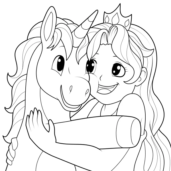 La princesse et la licorne | Coloriages en ligne pour enfants