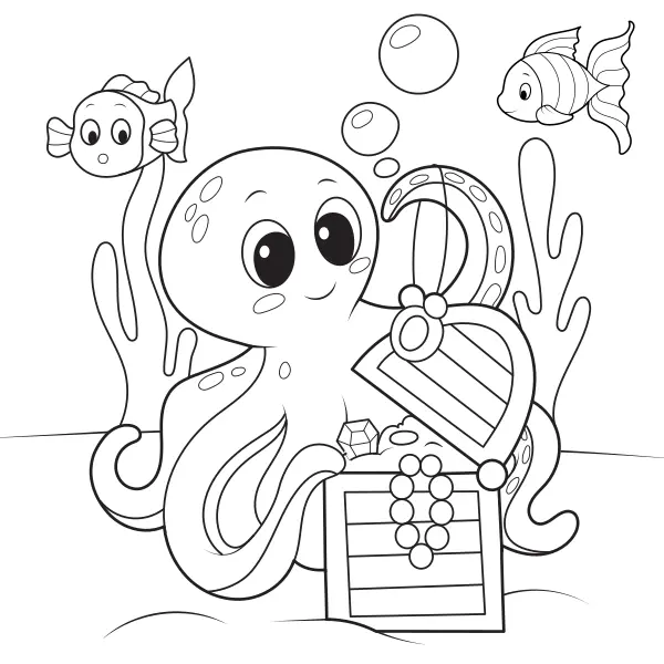 La pieuvre et son trésor | Coloriages en ligne pour enfants