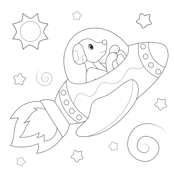 Un chien dans l’espace | Coloriages en ligne pour enfants