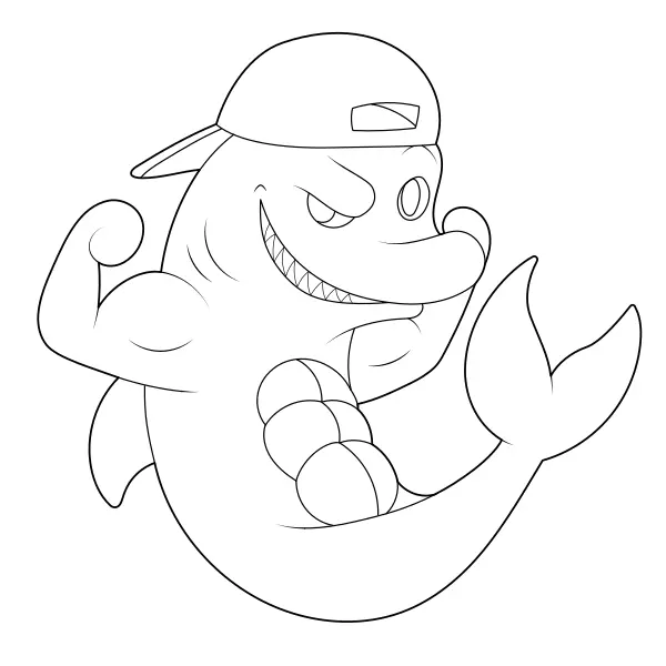 Un requin avec une casquette | Coloriages en ligne pour enfants