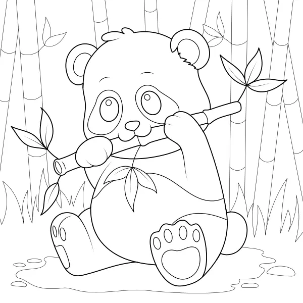Le panda mange du bambou | Coloriages en ligne pour enfants