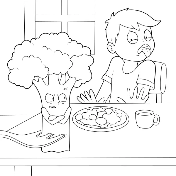 Le garçon ne veut pas de brocoli | Coloriages en ligne pour enfants