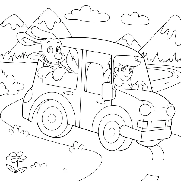 Un garçon et son chien en balade | Coloriages en ligne pour enfants