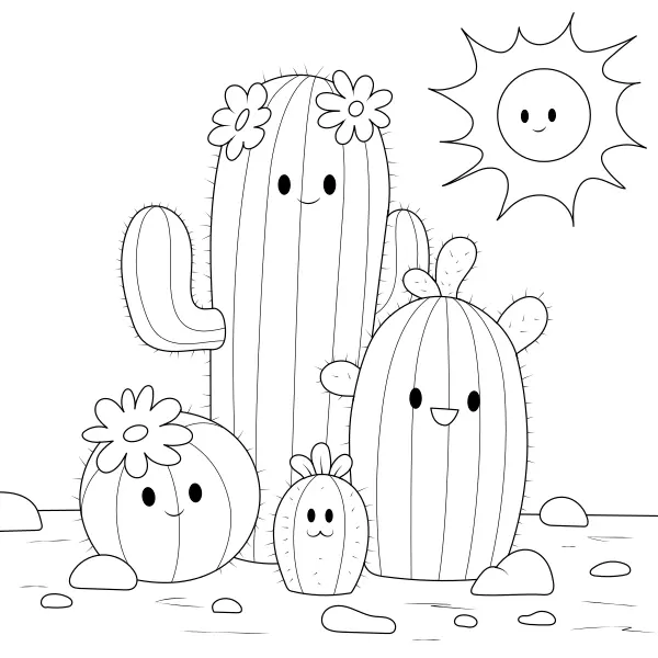 La famille des cactus | Coloriages en ligne pour enfants