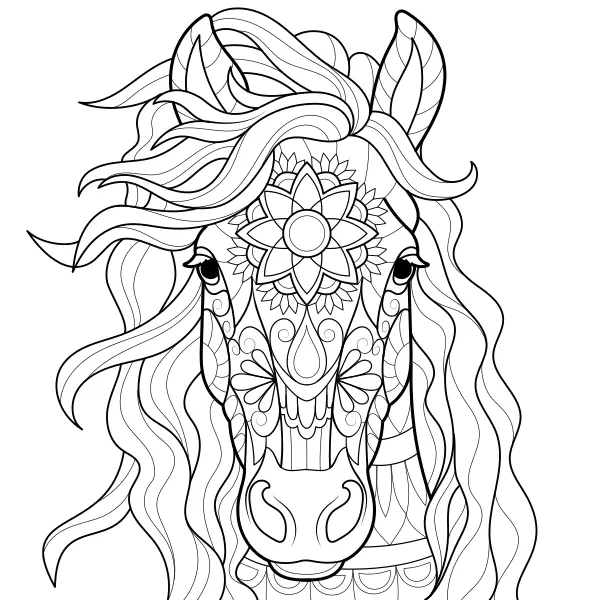 Mandala – Le cheval | Coloriages en ligne pour enfants